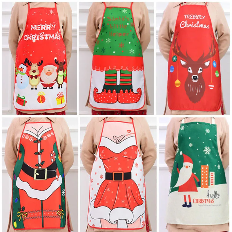 

Merry Christmas Apron for Woman Pinafore Cotton Linen Aprons Adult Bibs Xmas Decor Pendant Kitchen Baking Cooking Accessories