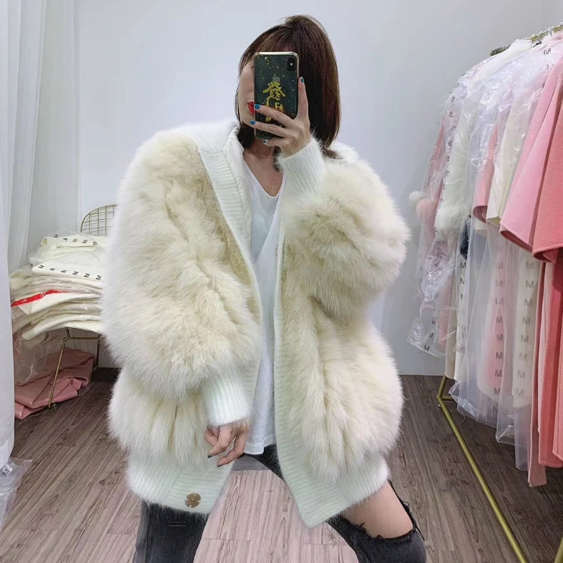 Женское пальто с натуральным мехом OFTBUY Свободное свободного размера из лисьего