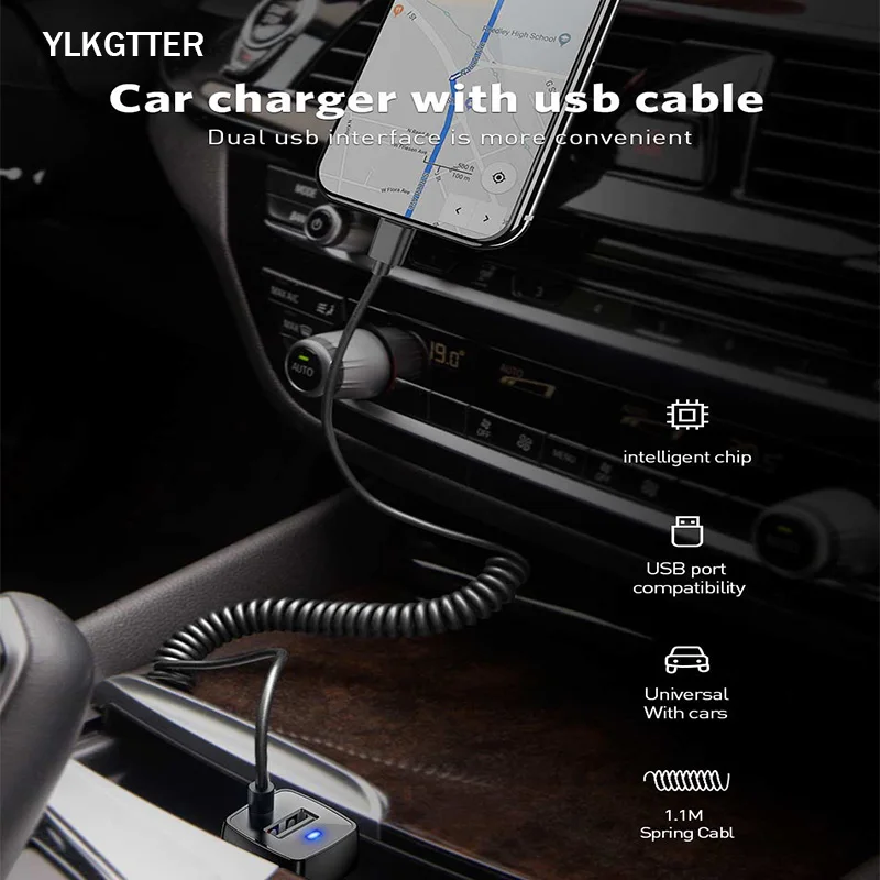 YLKGTTER USB выход 2.4A Смарт автомобильное зарядное устройство для Iphone X/11 XIAO mi Note 10 huawei высокая сила тока mi ni зарядное устройство с пружинной линией
