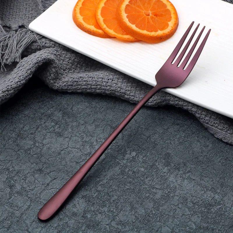 Stainless Steel Dinner Fork Long Handle Forks Cutlery Korea Colorful Dessert Fork for Hotel Party Kitchen Tools