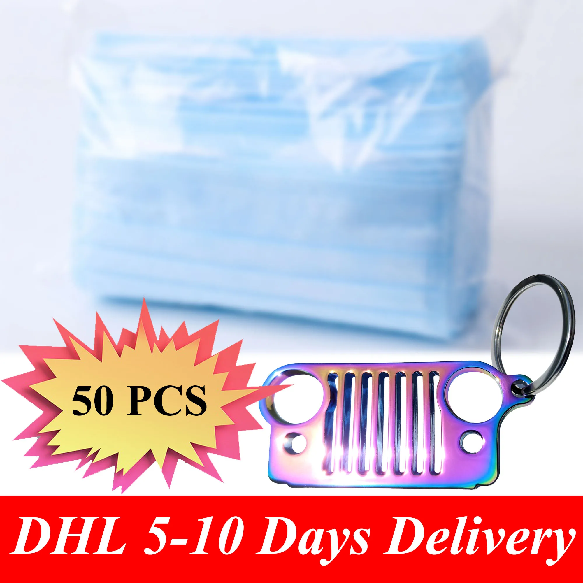 

50PCS Veils Disposable CE FDAStainless Steel Keychain Grill 3D Metal Key for Jeep Wrangler Enthusiasts JK JKU YJ XJ Car