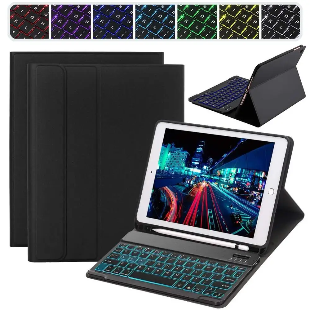 Чехол из искусственной кожи с Bluetooth клавиатурой для Apple iPad Pro 11 a1989 A80 A2013 A1934 тонкая клавиатура с карандашом+ подарок - Цвет: Backlight Black