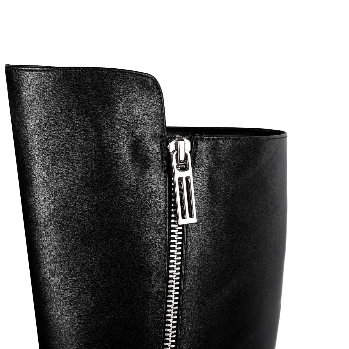 Plus size 42 women's genuine leather thick high heel winter knee high boots double zip ankle buckle pointed toe long boots shoes
