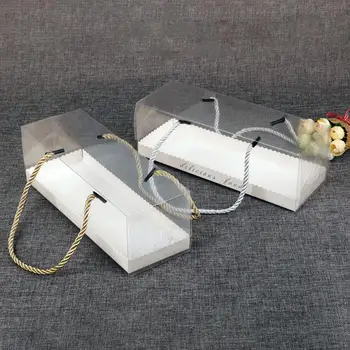 

10Pcs Portable Plastic PET Packing Gift Box Roll Long Transparent Cake Swiss Roll Boxes Packaging Dessert Container Holders
