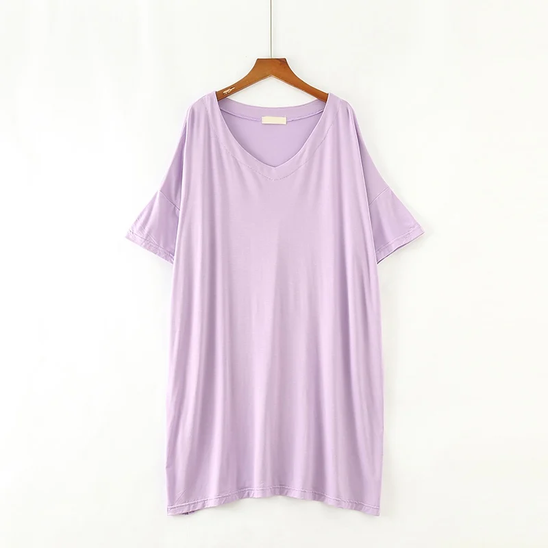 Женская ночная рубашка из модала с v-образным вырезом, свободное платье с полурукавом и разрезом, повседневная женская Однотонная ночная рубашка