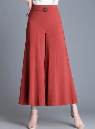 Light Red Новые летние женские модные широкие брюки с металлическим украшением, повседневные брюки с эластичной резинкой на талии, Женские однотонные брюки длиной до щиколотки - Цвет: Light Red