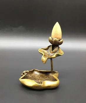 

China Brass archaize lotus leaf incense burner small statue