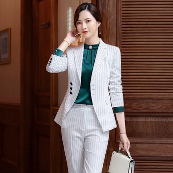 

Women Blazers Suits Two Pieces Striped Work Office Lady Business Suit Formal Blazer Jacket Suits Outwear