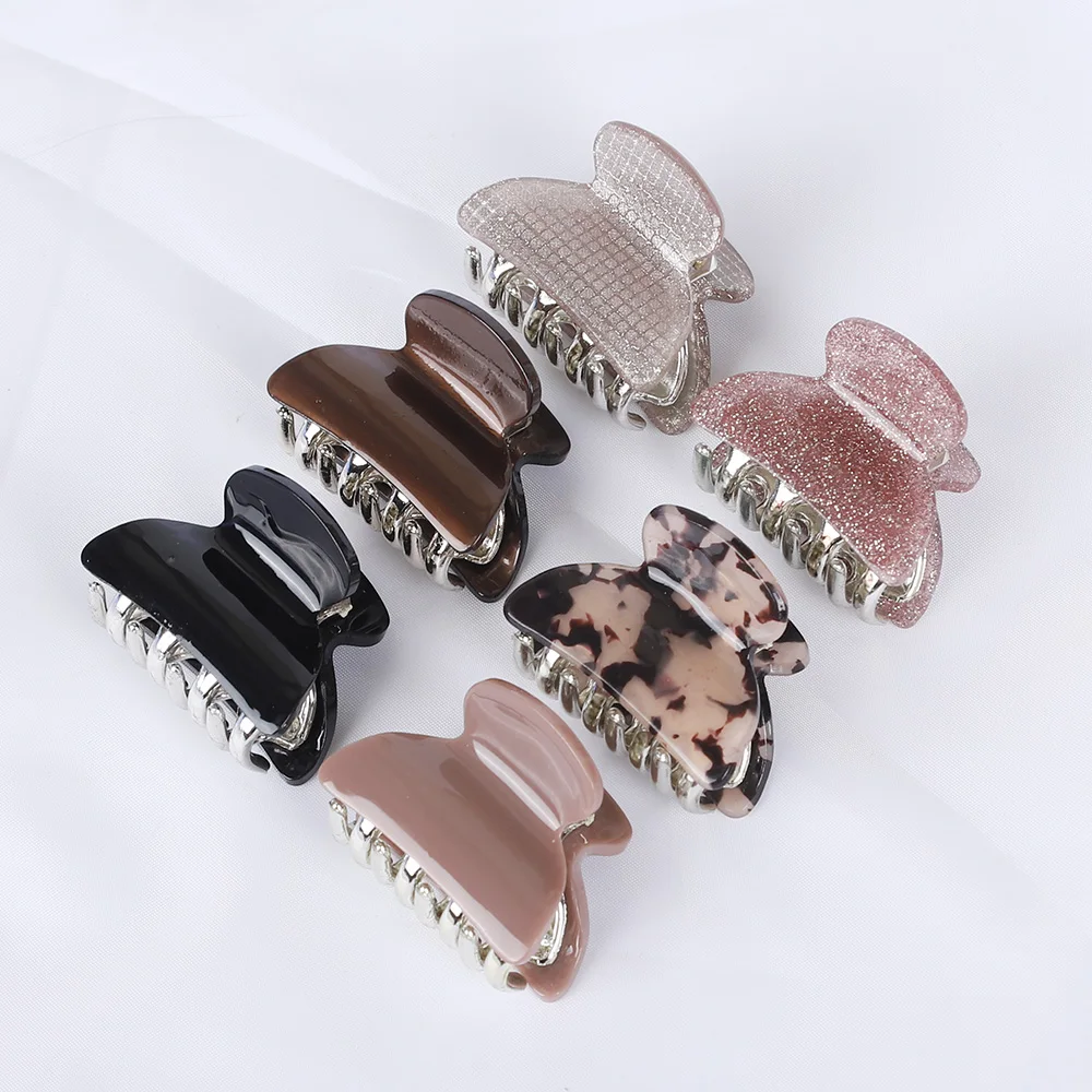 star hair clips 6PCS Cute Acrylic Floral Small Crab Hair Claw Clip Women Shiny Leopard Acetate Barrette Clamp Simple Hair Accessories Set knot hair band Hair Accessories