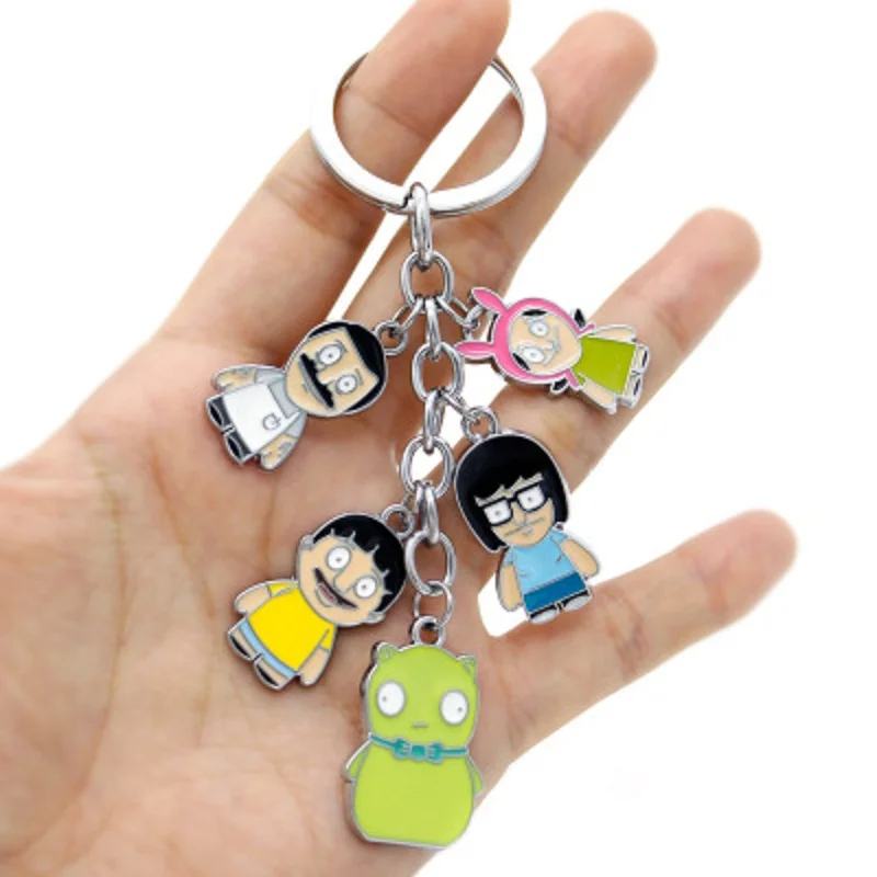 

Anime Bobs Burgers keychain Belcher Linda Tina Gene Louis cute funny cartoon metal key chain personalized Pendant jewelry gift