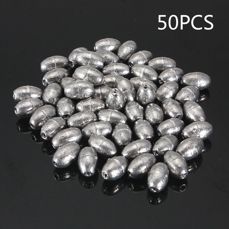 50PCS Fishing Olive Shape Rig Sinkers Angling Lead Weight Split Shot 0.35-8g - Color: 1g