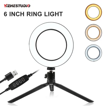 

Yizhestudio LED 6" Ring Light Dimmable Selfie Ring Lights three colors modes for Live Studio Makeup Photography with Tripod