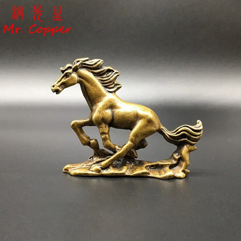 Античная твердая медь бегущая лошадь украшение статуи Зодиак из латуни изящная лошадь миниатюрные фигурки Лаки Фэн Шуй домашний стол Декор