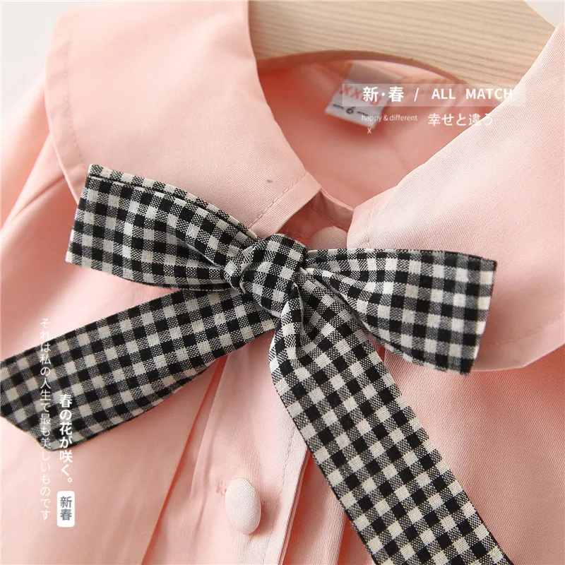 Special Offer HC Kids' Overcoat Autumn Solid Color Plaid Bowtie Trench Coat CHILDREN'S Jacket Girls Childrenswear C176