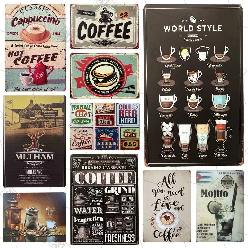

CAPPUCCINO COFFEE Vintage Metal Tin Sign Wall Art Plate Drink Coffee Metal Poster Bars Kitchen Pub Cafe Retro Wall Sticker Decor