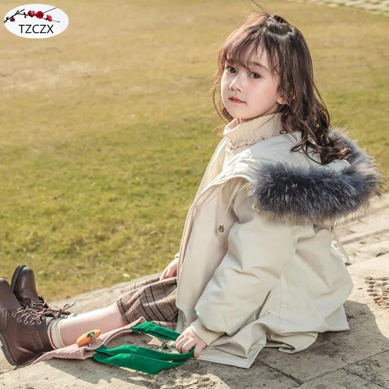 Winter Children Down jackets Hooded Fashion Fur collar solid color girl's down outerwear clothing kids jacket coats