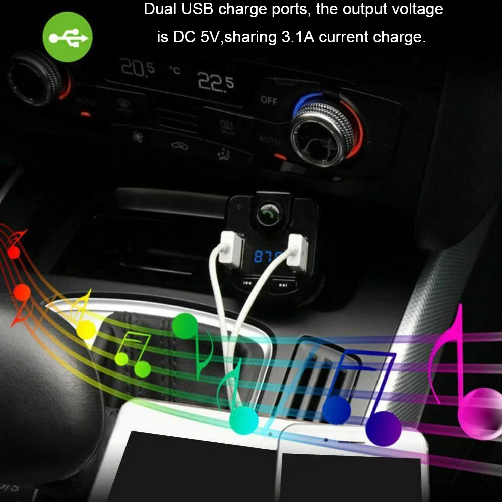 Автомобильный комплект с громкой связью, Bluetooth, беспроводной fm-передатчик, ЖК-дисплей, MP3 плеер, USB зарядное устройство, автомобильные аксессуары, аудиокабель с кабиной для передачи данных 5