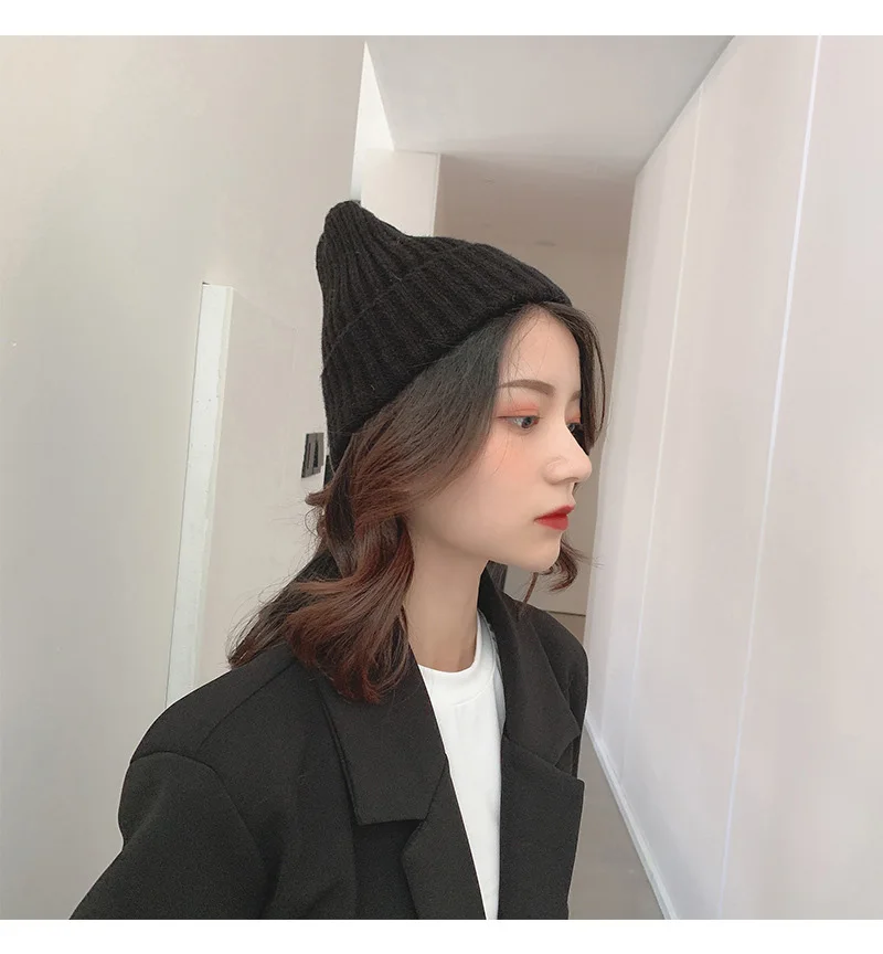 Новинка 2019, зимняя однотонная шерстяная вязаная шапка, женская модная повседневная шапка, теплая женская мягкая утолщенная шапка, вязаная