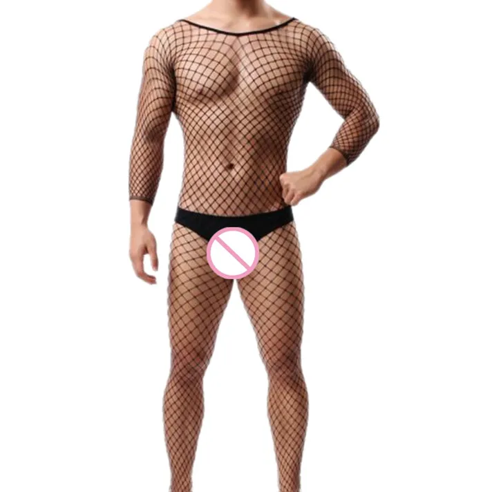 Men Underwear Fetish Gay Crossdress Open Crotch Bodystocking Sexy Male Lingerie Transparent Sleepwear Fishnet Body Stocking