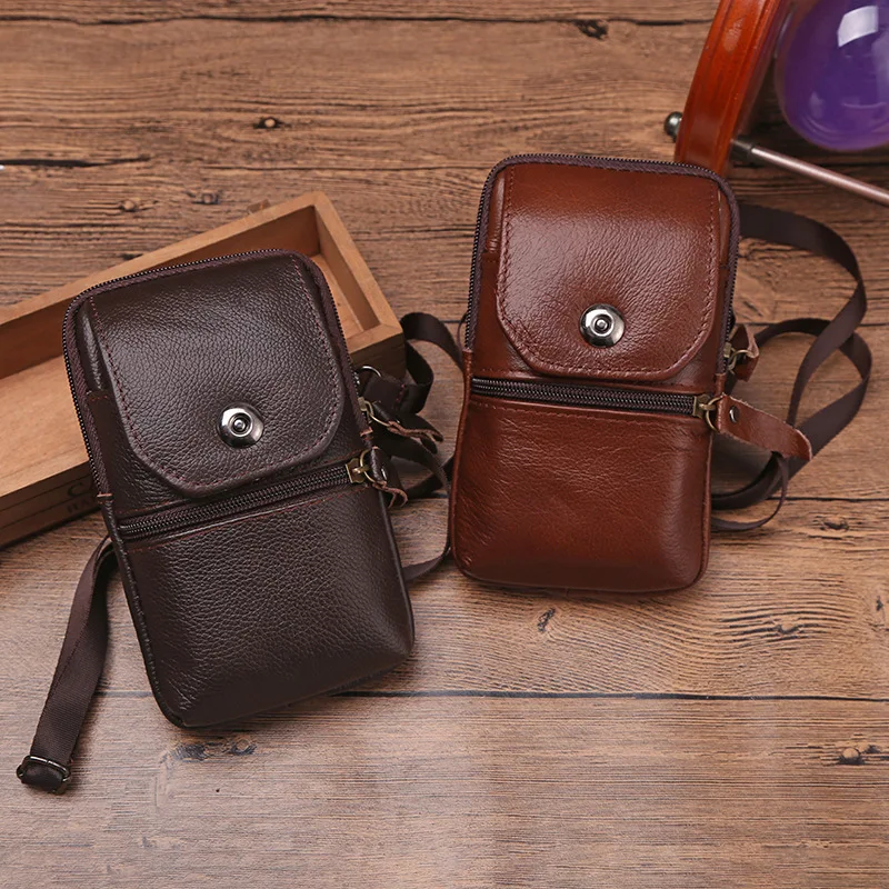 

Men's Genuine Leather Small Square Bag High Quality Multi-Function Retro Messenger Business Office Mobile Phone Storage Bag
