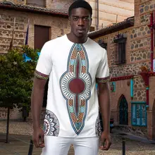 SUNGIFT Африканский Мужской Топ традиционная одежда с коротким рукавом Дашики круглый воротник Мужская футболка Повседневная Большой размер Племенной мужской топ