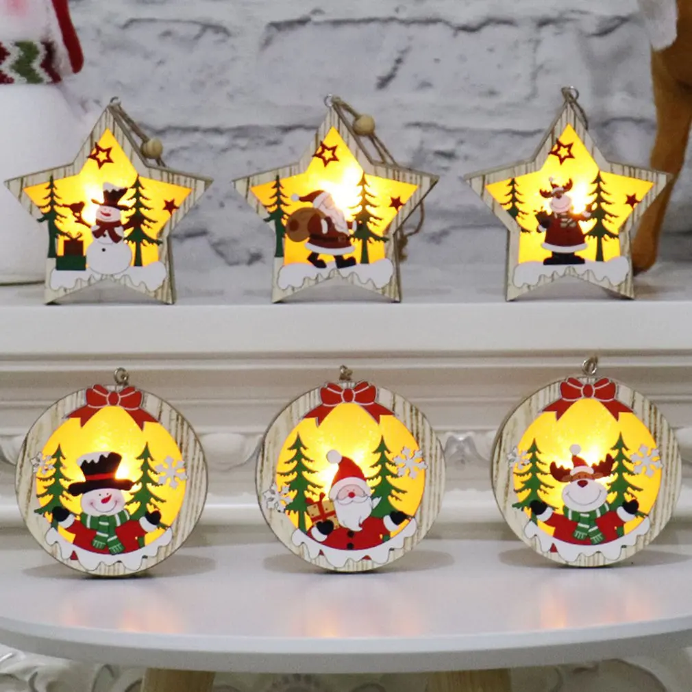 

Wooden Merry Christmas Lighting Decor Wall Hanging Door Santa Claus Elk Snowman Ornaments Xmas Pendant Decor for Home Light Toys