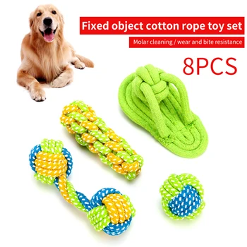 

8pcs/set Dog Ball Toys Bite Resistant Home Washable Puppies Teeth Cleaning Cotton Rope Multifunction Training Interactive