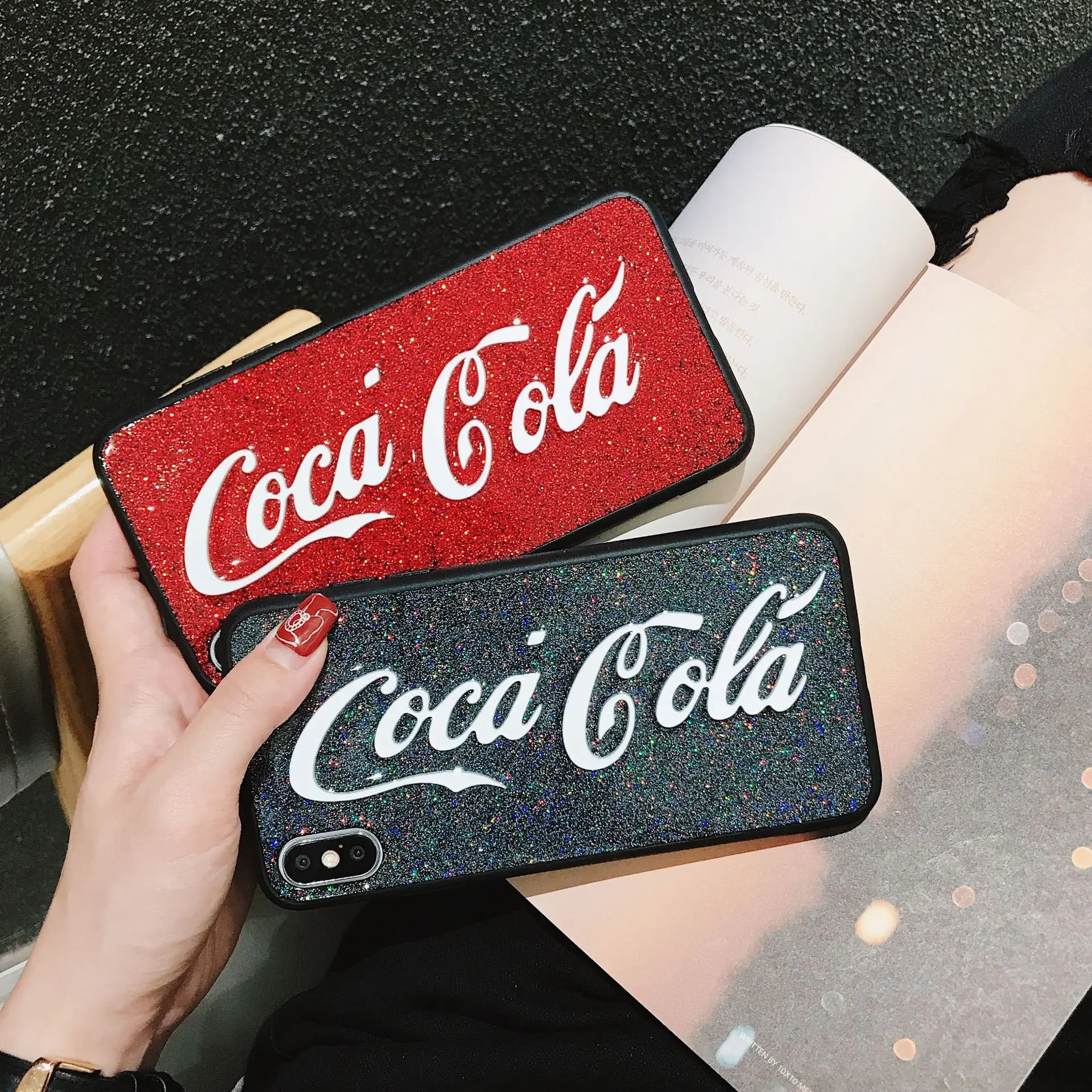 

Applicable Coke Phone Case iPhone X Dull Polish Half a Pack of X's MAX Shimmering Powder iPhone x r/7 P/8P Ultra-Thin Couples 6