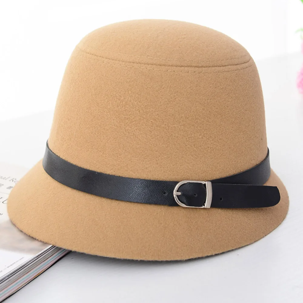 Женские фетровые шапки, женская шапка, Шляпа Fedora Gorro, осенняя шляпа, зимняя теплая шапка s, женские модные шапки, верхняя шляпа для девочек, шляпы Fedora, шерсть - Цвет: HL0007 Khaki