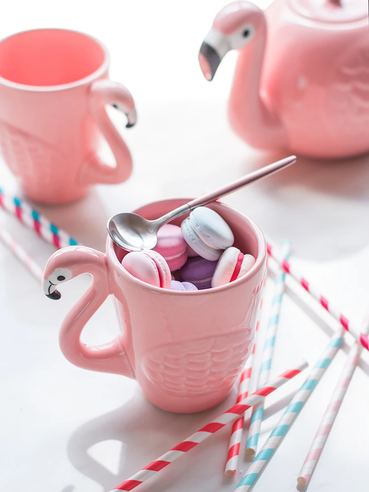 

3D Flamingo cup ceramic cup creative teapot Mugs tea coffee cup mug cold water pot CL093015 coffee pot tea set Christmas Gift