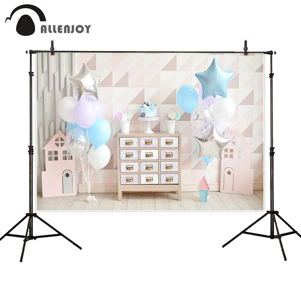 Фотофон allenjoy с декором на один год, день рождения, воздушные шары, торт, мороженое, пастельный деревянный пол, вечерние детские фоны