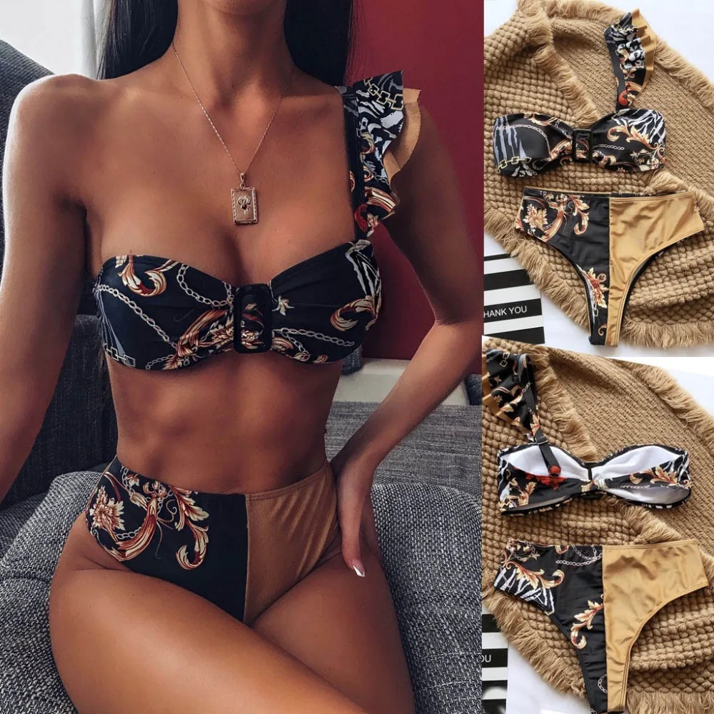 Sexy women bikinis set patchwork ruffled bikini push-up with pad swimsuit set two-piece separates free shipping bikinis 30D10 (5)