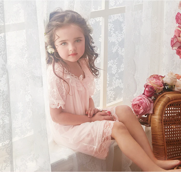 Children‘s Girls Lolita Dress Vintage Voile Princess Sleepshirts.Lace Nightgowns.Courtly Style Toddler Kid Nightdress Loungewear designer pajama sets