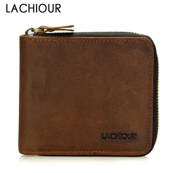 

2020 New Men Crazy Horse Leather Wallets Vintage Genuine Leather Mini Clutch Purse Male Cowboy Zipper Around Coin Bag Purse