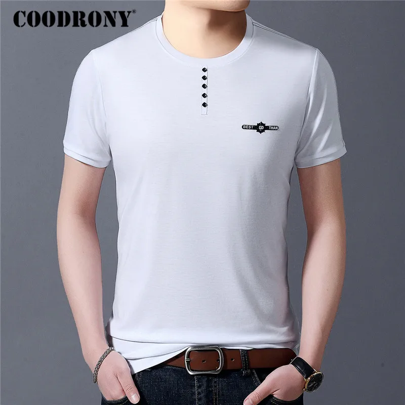 

COODRONY Cotton T Shirt Men Spring Summer New Arrival Short Sleeve Tee Shirt Homme Fashion Button O-Neck T-Shirt Men Tops C5073S