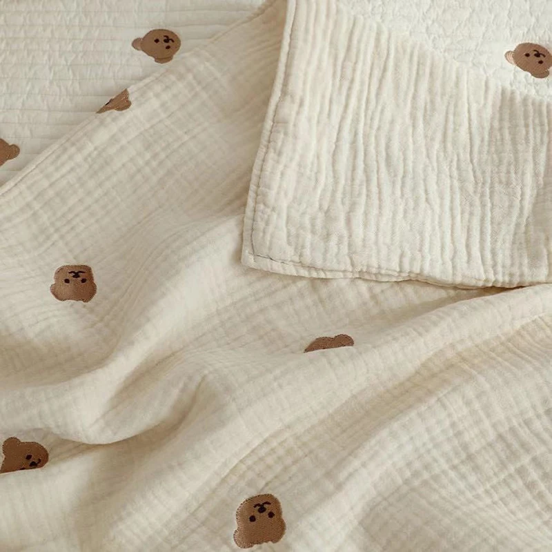 MILANCEL Ins Hot Newborn Baby Blanket Korean Bear Embroidery Kids Sleeping Blanket Cotton Bedding Accessories 6