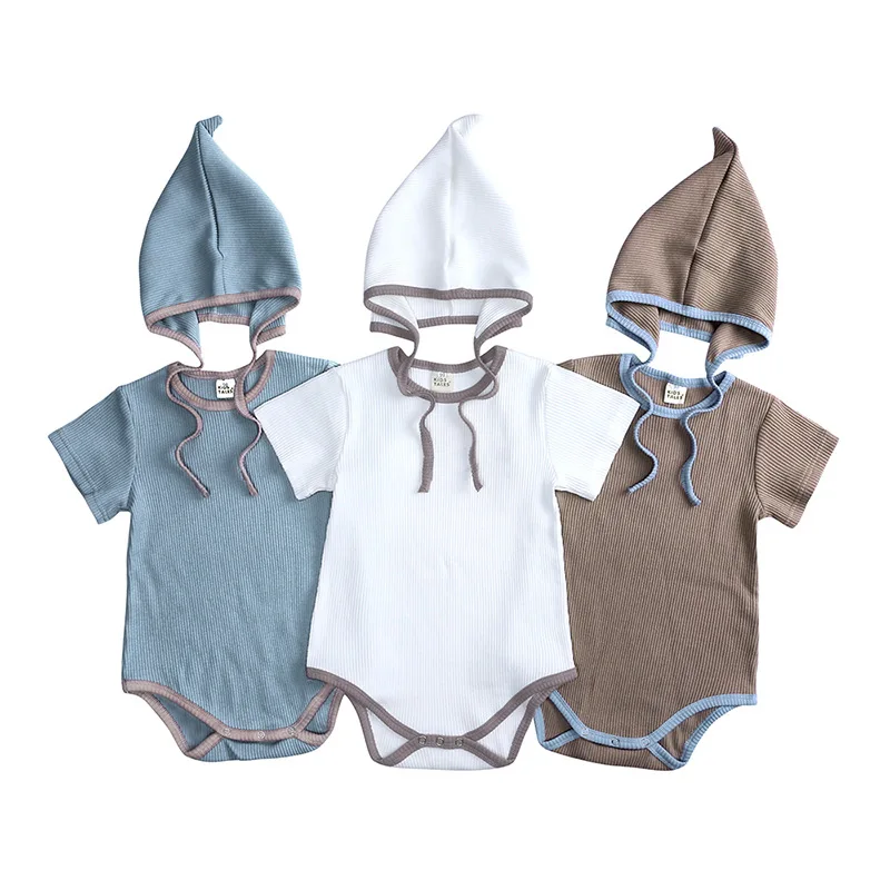 

Summer New Hooded Baby Rompers 2020 Summer New Korean Infant Pit Strip Short sleeve Unisex Onesie Solid Cotton Triangle Costumes