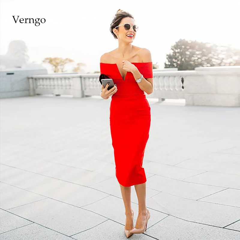 

Verngo Red Simple Evening Dress Vintage Formal Dress Short Party Gown Fashion Prom Dresses Vestido De Festa