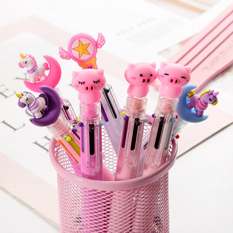 

1 Pc Cute Cartoon Unicorn Owl Pony Cat Claw Piggy 6 Color Ballpoint Pen Solid Color Ball Pens Writing Stationery Office School