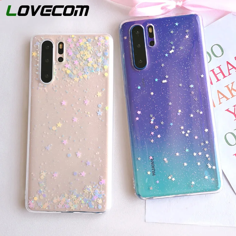 Роскошный блестящий чехол LOVECOM со звездой для Huawei P40 Pro P30 P20 Lite Mate 30 20 Honor прозрачный