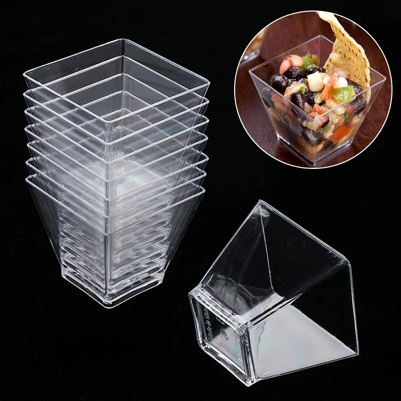10Pcs Disposable Hard Plastic Transparent Gold Powder Mousses Dessert Appetizers Cup Spoons Lids Wedding Party Food Holder | Дом и сад