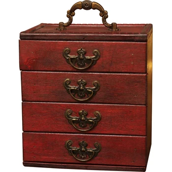 

Antique 4 Layers Jewelry Storage Case Box Treasure Chest Wooden Art Crafts