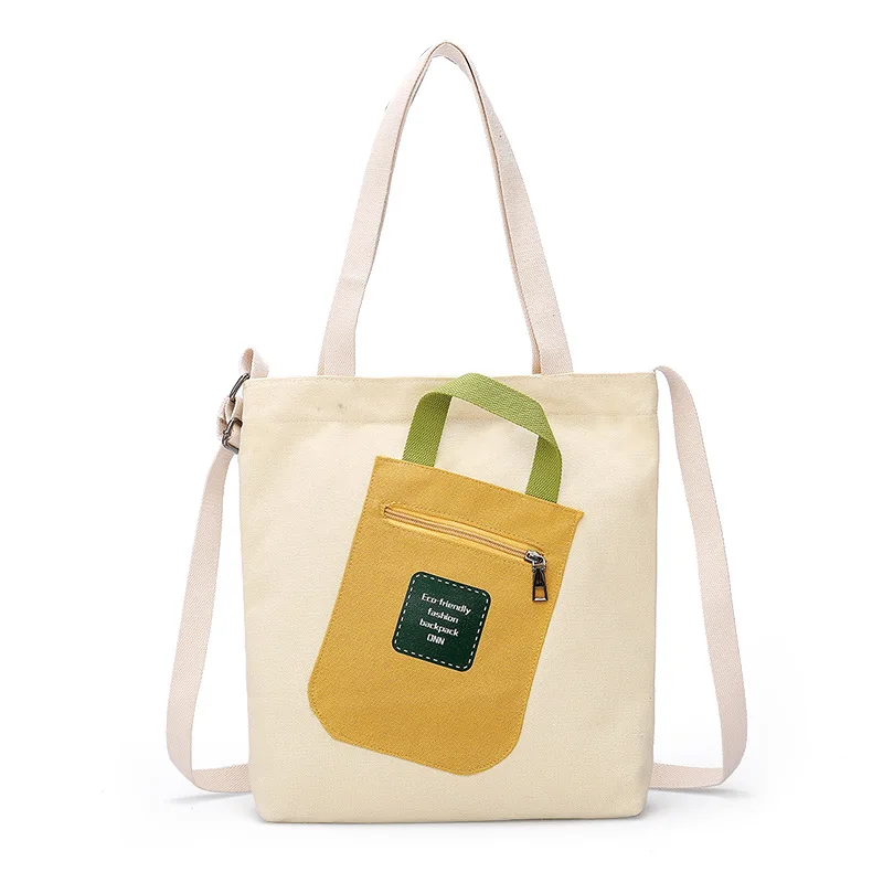 

New Style Single-shoulder Canvas Bag Women's Literature And Art Hipster Hand Cloth Bag Students Shopping Large-Volume Contrast C
