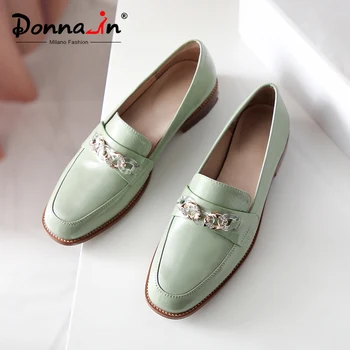 

Donna-in Metal Decoration Chain Women Loafers New Spring Natural Leather Casual Concise Female Flat Shoes Breathable Round Toe