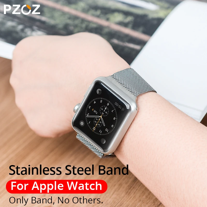 PZOZ браслет Нержавеющая сталь ремешок для наручных часов Apple Watch серии 1/2/3, 42 мм, 38 мм, версия 4 40 мм 44 браслет, ремешок для наручных часов iwatch, ремешок аксессуары