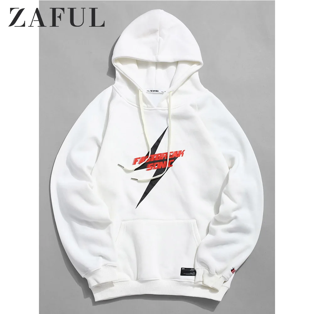 ZAFUL кенгуру карман Флисовая Подкладка молния Графический худи зима с капюшоном