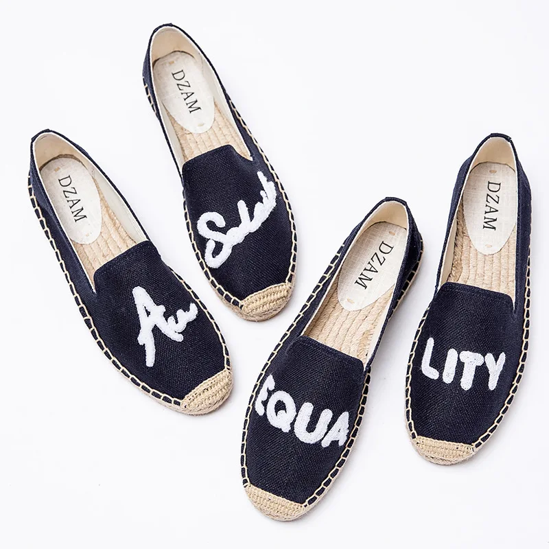 

2020 Spring And Summer Fashion New Style Casual Canvas Flat Slip-on Straw Flax Fisherman Shoes Thick Bottomed Sweat Absorbing Ve