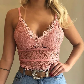 

Women Plus Size Vest Crop Wire Free Lingerie Sexy V-Neck Camisole Underwear Sleeveless Lace Bralette Top Female Lace Underwears