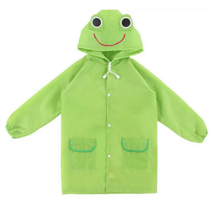 Green Frog Водонепроницаемые Дети пальто дождя для детей детский дождевик Дети дождевик животные автомобиль кролик с изображением утки, лягушки клубника - Цвет: Green Frog
