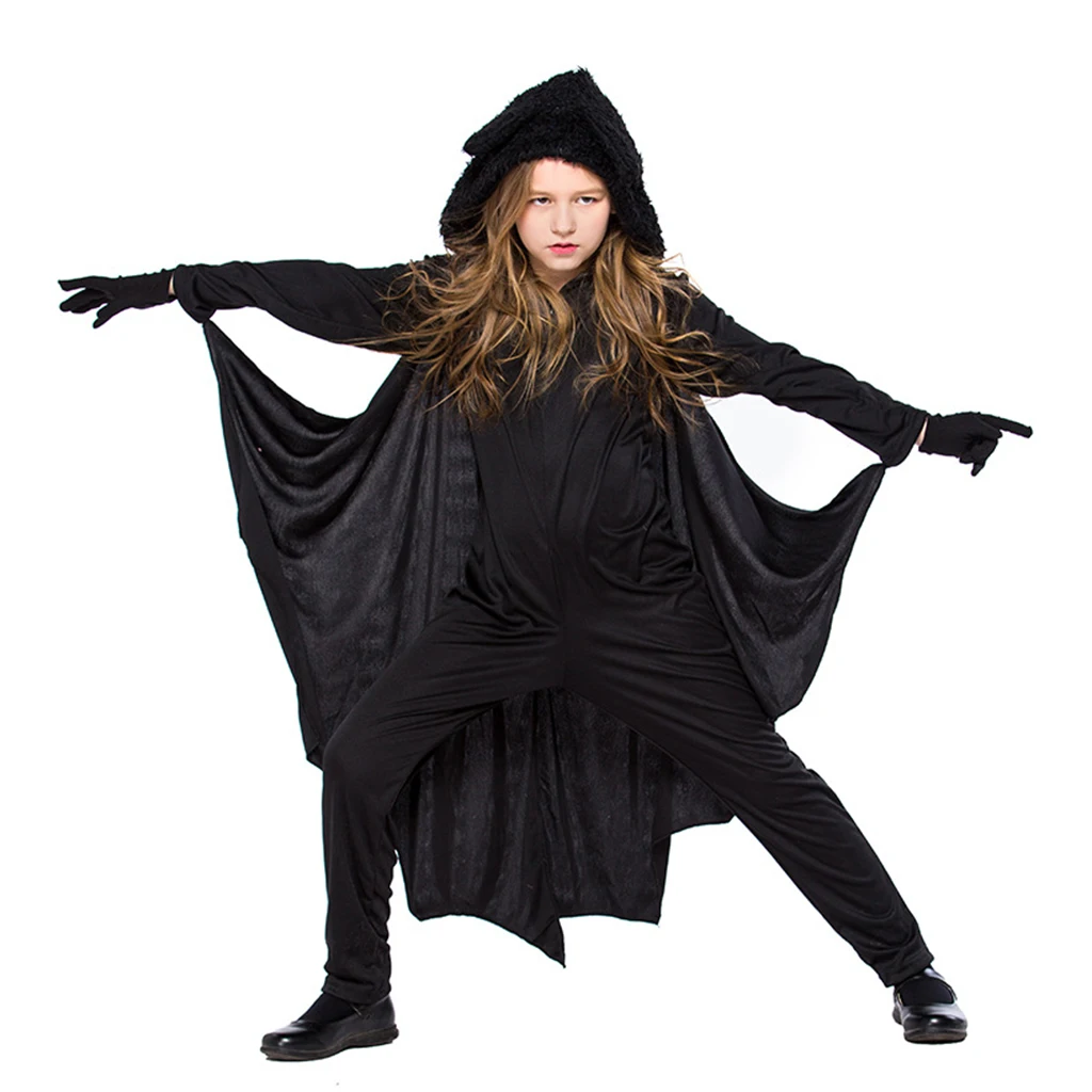 Kids Black Animal Bat Costume Cosplay Spandex Jumpsuit With Wing Gloves Kids Black Animal Bat Costume Cosplay Spandex Jumpsuit With Wing Gloves